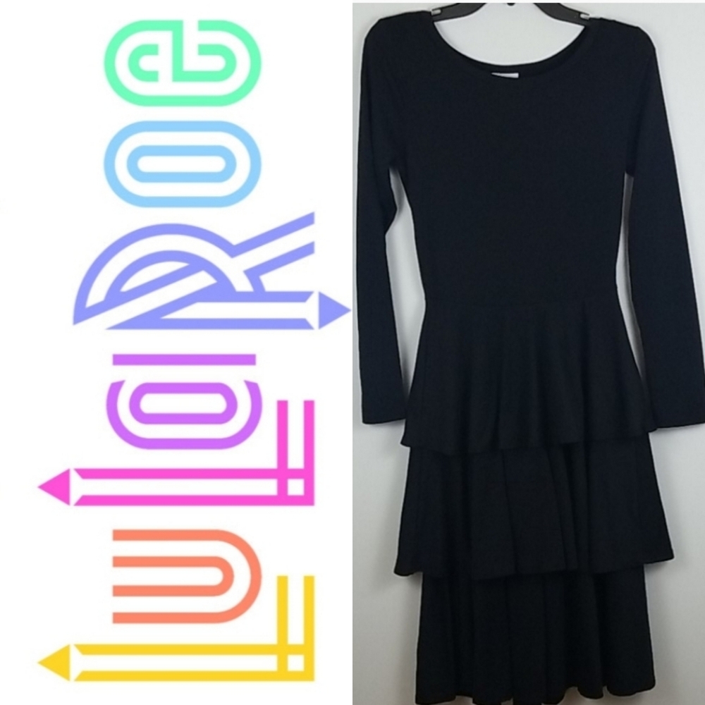 LuLaRoe Georgia 3 Tiered Long Sleeve Black dress